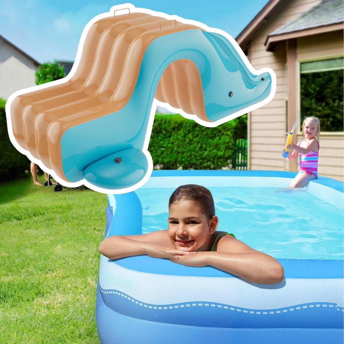 Opblaasbare Glijbaan - Water Speelgoed - Buiten Plezier - Hoge Dichtheid PVC - 175 x 105 x 75 cm - Oranje