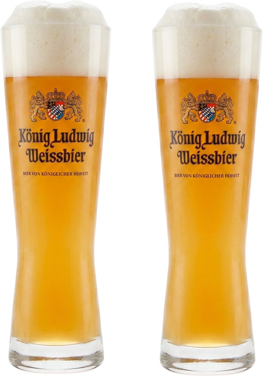 Konig Ludwig Bierglazen Weizen 500 ml - Set van 2 glazen voor tarwebier - Perfect voor schuimige bieren - Vaatwasserbestendig - Helder glas - 250 mm hoog - Glaswerk - Bierglazen