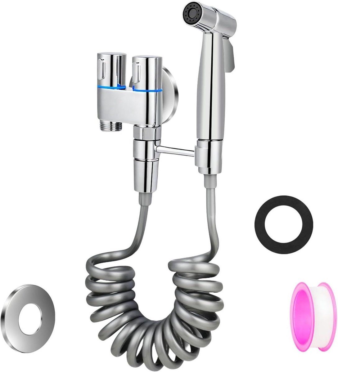 Handdouche Set - WC Douche - Hygiënisch Reinigen - Waterbesparend - 1.5 Meter Slang - Zilv