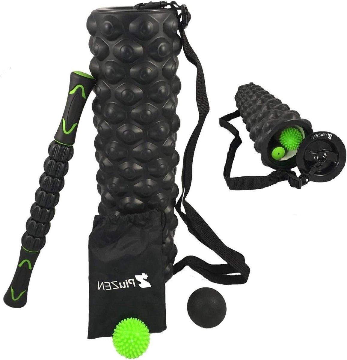 Fascia set - Massage tools - Zelfmassage spieren - Complete set met opbergrol - 45 cm roller - Zwart