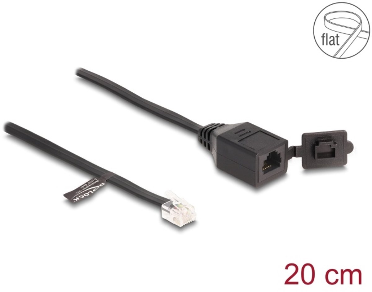 Delock Cable RJ12 plug to RJ12 jack with protective cap 20 cm black
