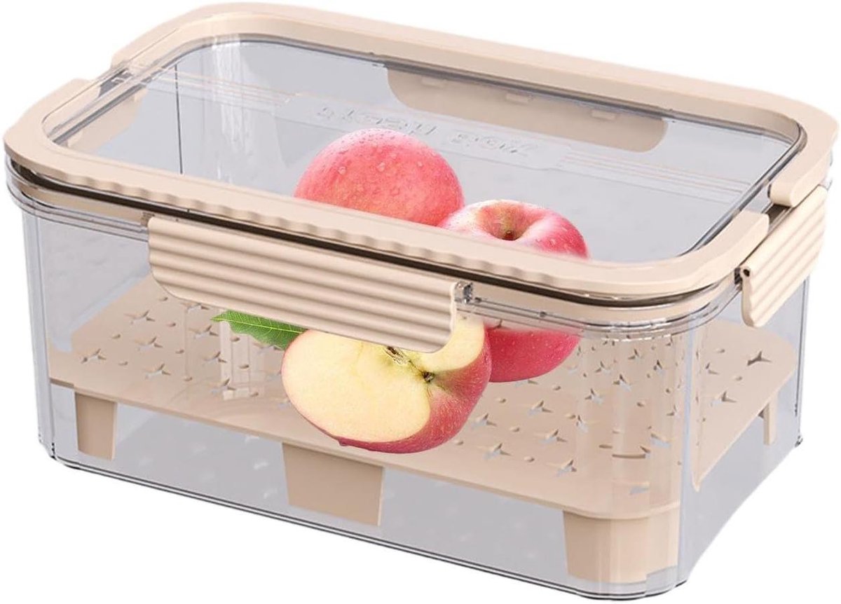 Vershouddoos - Groentebak Koelkast - Voedsel Bewaren - Met Ijspak - 23.4L x 16.9B - Beige