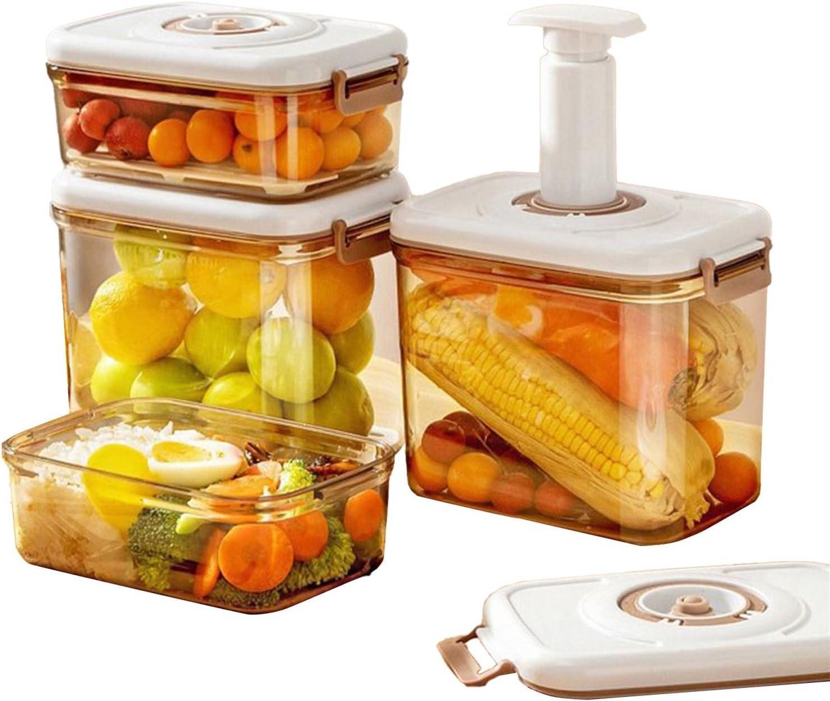 Voedselbewaarcontainers - Afsluitbare opbergdozen - Maaltijdbereiding - Vacuüm afgesloten - 26L x 21B x 13H cm - Transparant