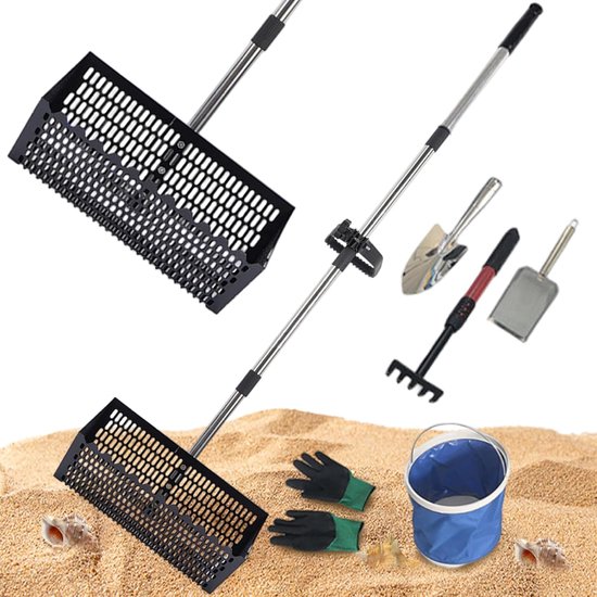 Zandvlooienhark - Strandzeef - Schelpen Verzamelen - Afneembare Zeef - Ergonomische Handgreep - Metaal — afbeelding 3