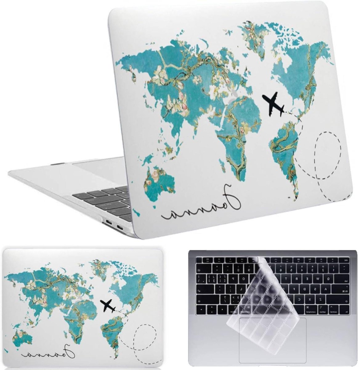 Laptop Beschermhoes - Hoes Shell - Laptop Beschermen - Doorschijnend Design - 13 inch - Vliegtuigkaart Bloem