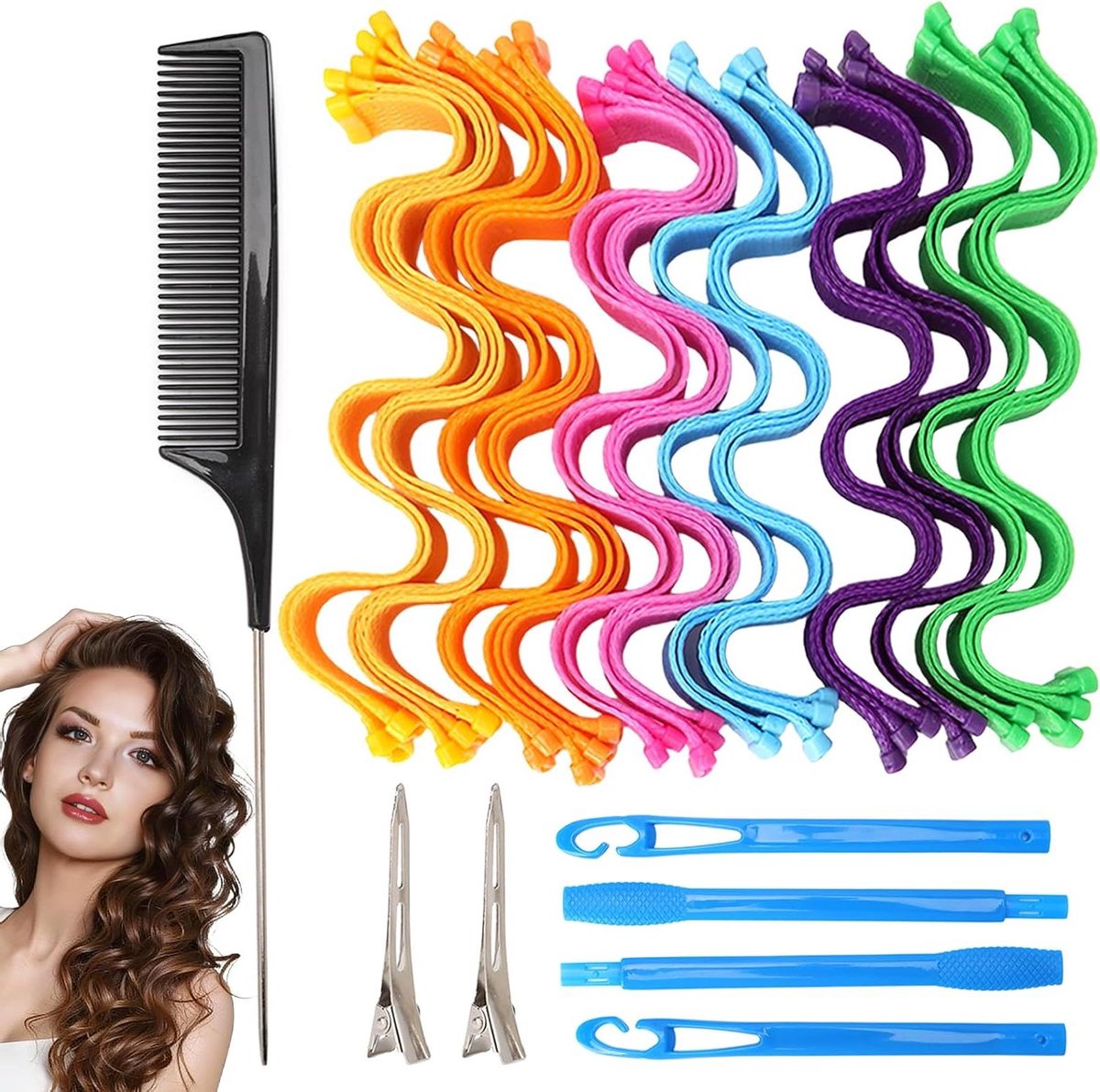 Krulspelden set - Haarrollers - Haar Krullen - Hittevrij Stijlen - 30 cm lengte - Multicolor