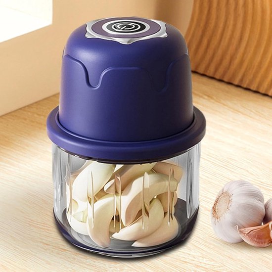 Elektrische Hakker - Keukenapparaat - Ingrediënten Snijden - Draadloos USB Opladen - 350 ml - Blauw — afbeelding 2