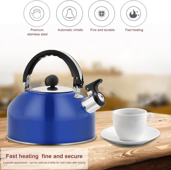 Fluitketel Roestvrij Staal - Waterkoker Camping - Water Koken - Functionele Fluittuit - 1.8 Liter - Donkerblauw — afbeelding 5