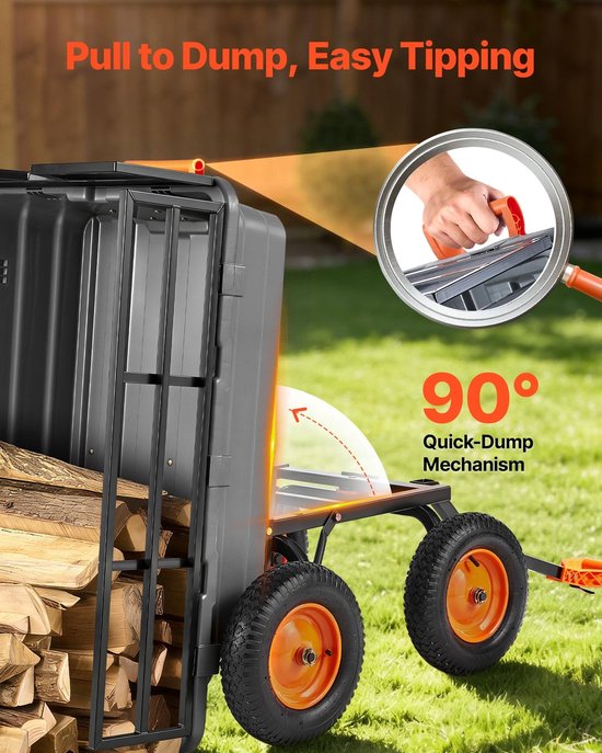 Tuinwagen - Transportkar en bolderkar met kantelfunctie - Draagvermogen 680 kg - 2-in-1 Kantelhendel - Handwagen voor tuin en erf - Voor planten, grond en oogst — afbeelding 5