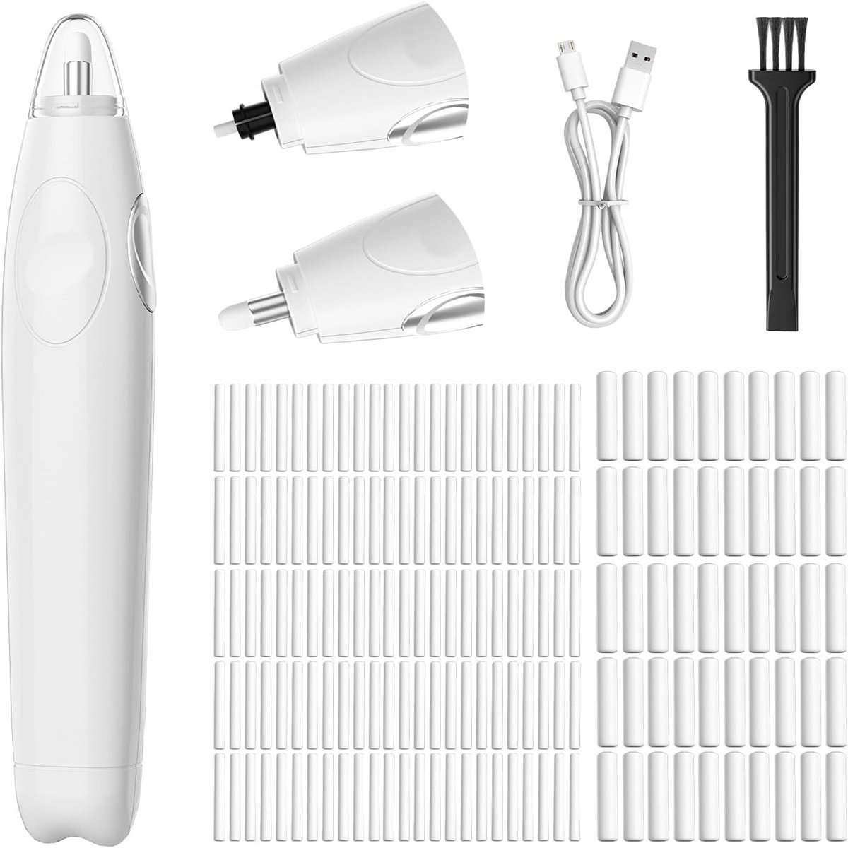 carmdering - Opladbare Elektrische Gum - Herlaadbare Automatische Wisser - Elektrisch Gumset - 600 Gebruiken Per Lading - Twee Maten Voor Details - Duurzaam Kunststof - Ergonomisch Ontwerp - Ideaal Voor Schetsen - 140 Vullingen-Wit