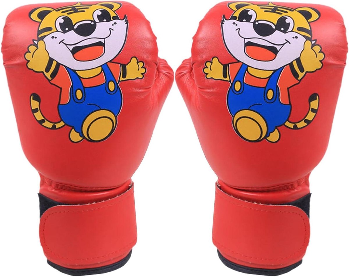 Bokshandschoenen Kinderen - Jeugd Trainingshandschoenen - Bokstraining Sparren - Ademend Cartoonpatroon - 4 cm dik - Rood