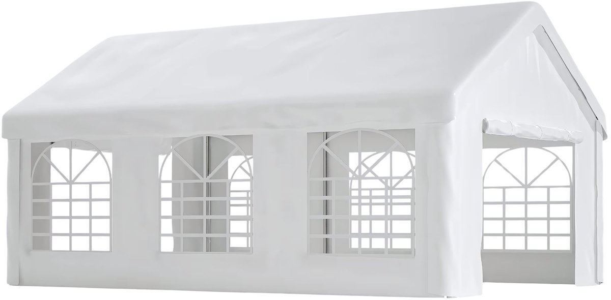 Partytent paviljoen – Voor tuin / feesten en evenementen – 4 × 6 m, stevig en weerbestendig – Metaal / stof in wit (400 × 600 cm)