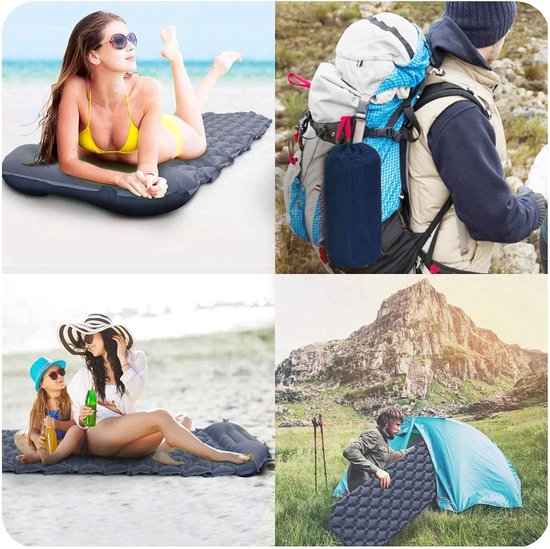 Opblaasbare Slaapmat - Dubbele Campingmat - Comfortabel Kamperen - Ingebouwde Voetpomp - 206 x 120 cm - Donkerblauw — afbeelding 3