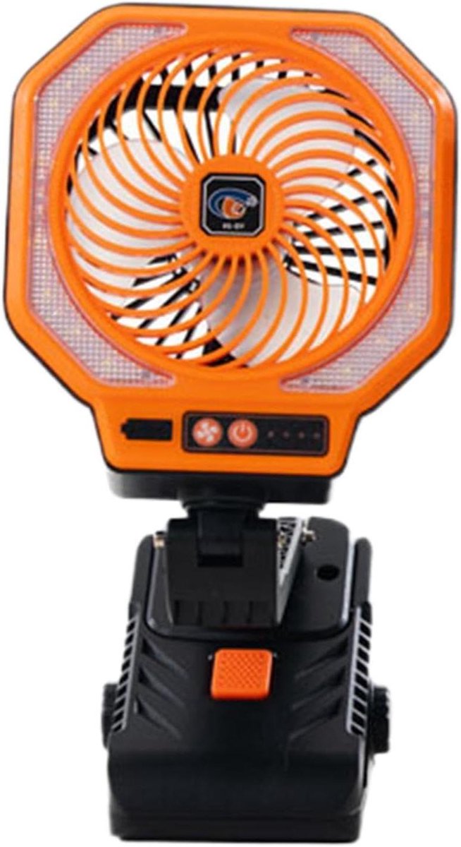 Camping Ventilator - Tentlamp Fan - Buiten Koelen - Geïntegreerd LED Licht - 16 cm Hoog - Oranje