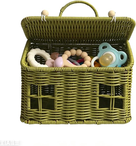 Paasmand Huis Vorm - Decoratieve Opberger - Feestelijke Decoratie - Gevlochten Rotan Look - 18x15x18 cm - Groen