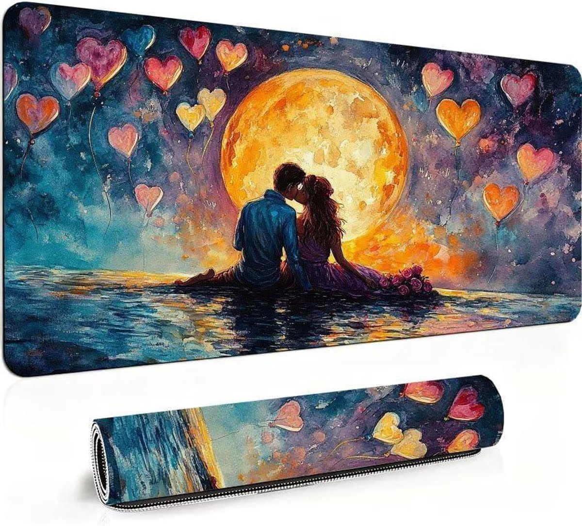 XXL Muismat - Bureau Onderlegger - Verbeteren Precisie - Antislip Rubberen Basis - 900 x 400 mm - Aquarel Maan