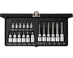 Hoteche Dopsleutelset 1/4 "&1/2" DR. Torx Bit Socket Set, chroom-vanadium-staal, CNC-gefreesde bits, roestvrij, 18-delig