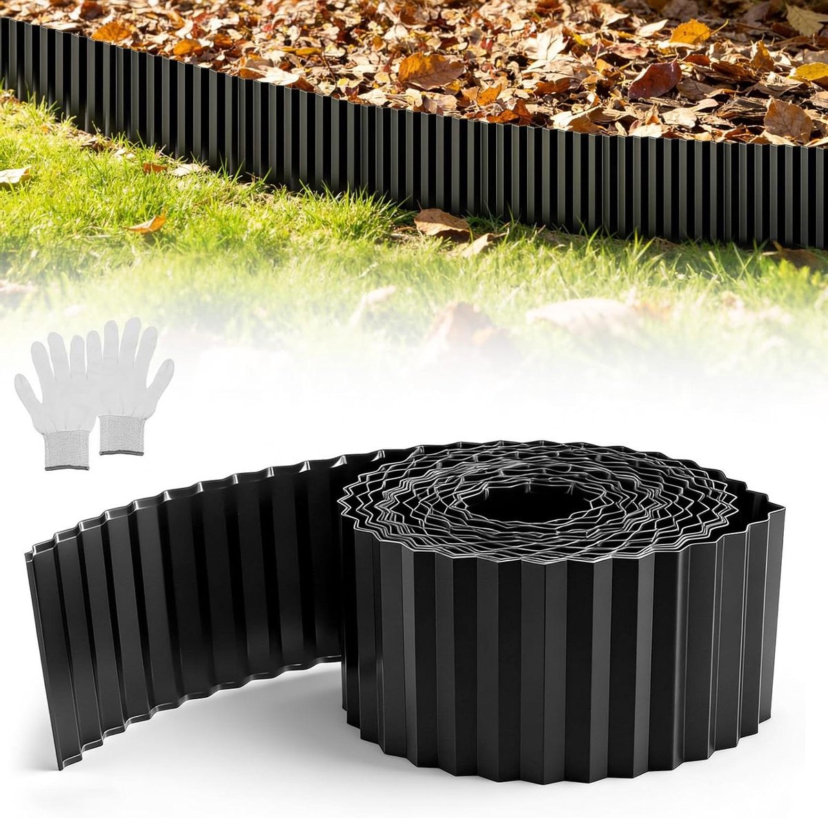 Metalen Grasrand - Bloembakrand Graskant - Tuin Afbakenen - Flexibel Golvend Design - 10 meter - Zwart