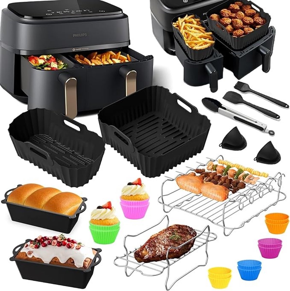 23-delige Airfryer Accessoire Set voor Philips Dual Basket 3000-5000 Serie