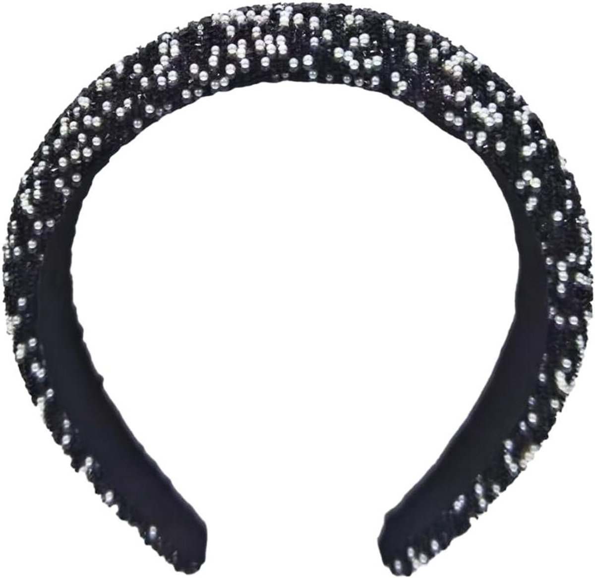 Strass Hoofdband - Parels Juwelen - Bruiloft Glamour - Zachte Spons - 115 cm - Zwart Goud