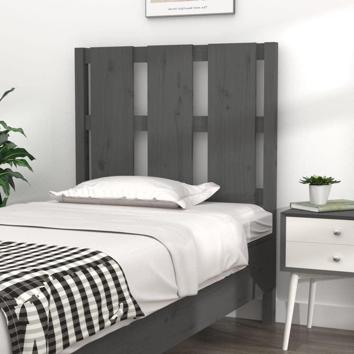 Hoofdbord Hout - Bed Decoratie - Slaapkamer Aankleden - Massief Grenenhout - 80x100 cm - Grijs