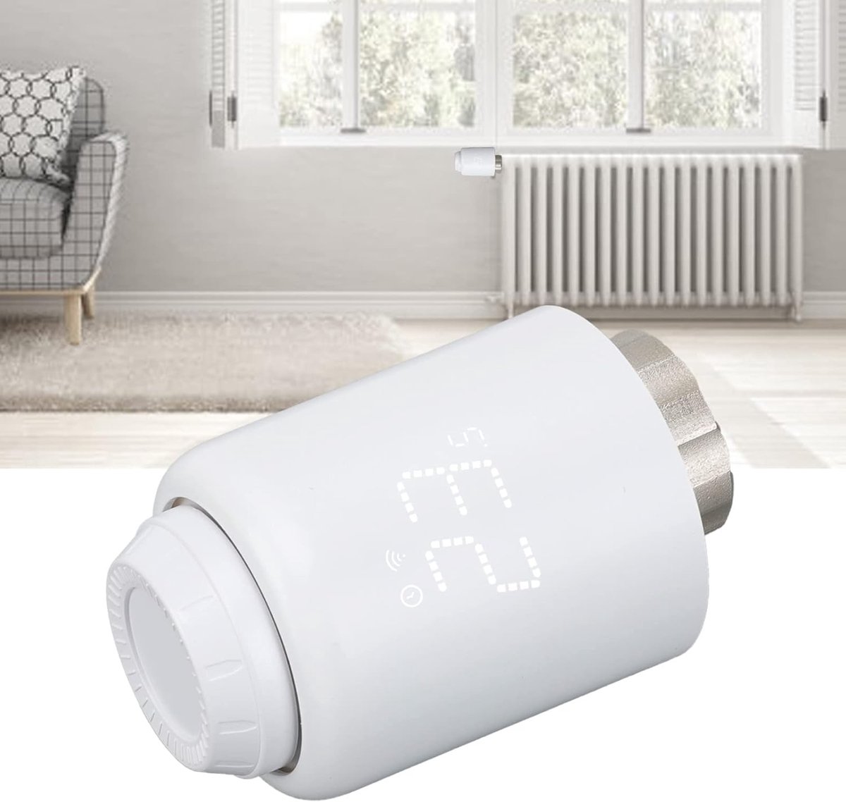 Slimme Thermostaatkraan - Verwarming Regelaar - Energie Besparen - Draaibaar Display - Standaard Schroefdraad - Wit