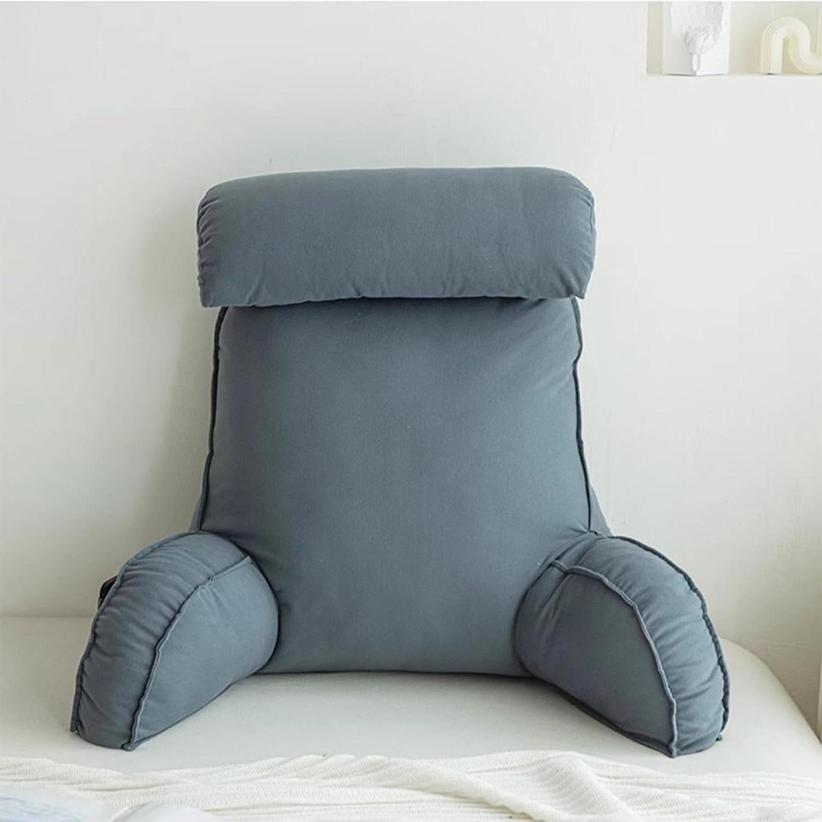 Groot Leeskussen - Bedkussen Armsteun - Comfortabel Lezen - Met Praktische Opbergzakken - 75 x 40 x 55 cm - Blauw