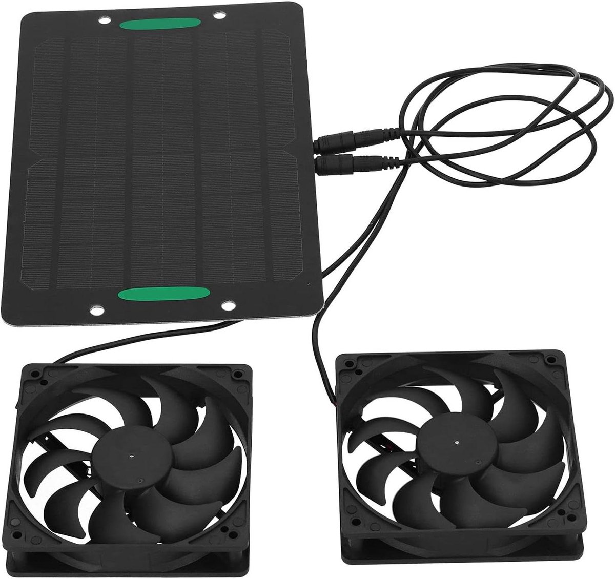 Zonnepaneel Ventilator - Dubbele Ventilator - Lucht Circulatie - IP67 Waterdicht - 10W 12V - Zwart
