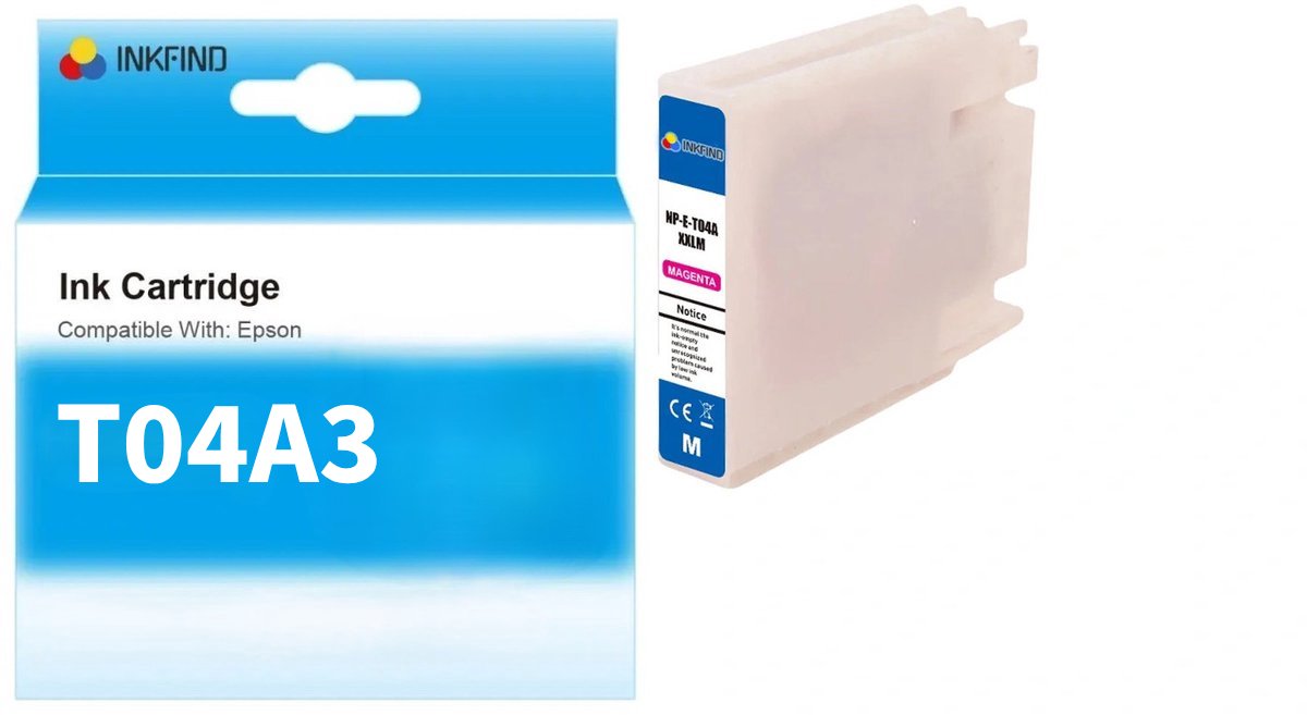 INKFIND T04A Magenta Inktcartridge compatibel met Epson T04A (T04AXXLM) Extra Hoge Capaciteit - 1-pack Magenta*1