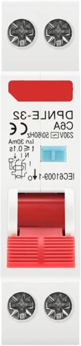 Aardlekschakelaar RCBO - Stroomonderbreker - Elektrische veiligheid - Overstroomlekbeveiliging - 1P+N 18mm - Grijs