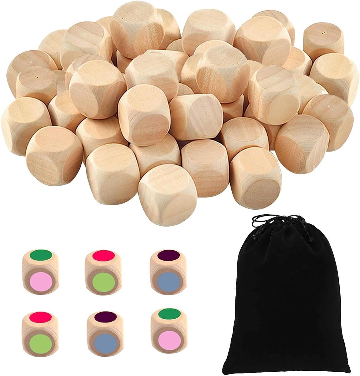 Houten Dobbelstenen - Blanco Kubussen - Knutselen en Spelletjes - Afgeronde Hoeken - 20 mm 50 Stuks - Houtkleur