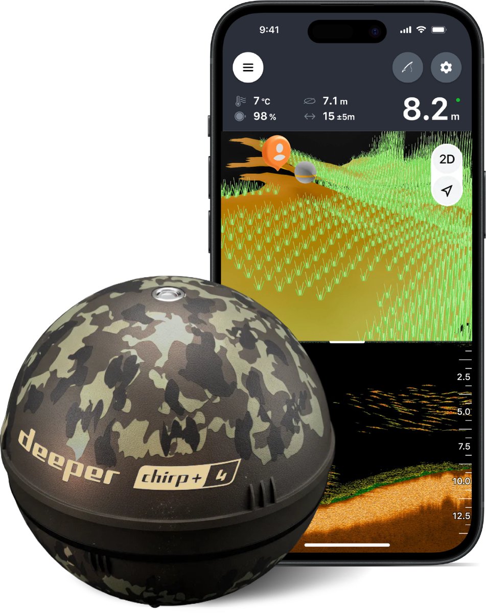 Deeper CHIRP+ 4 AI visvinder met GPS – Draagbare sonar voor vissen