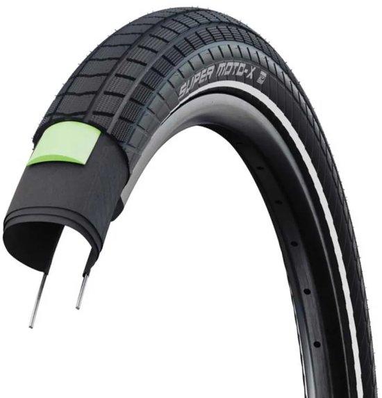 Fiets Buitenband Schwalbe Super Moto-X GreenGuard SnakeSkin 20 x 2.40 (62-406) Zwart Met Reflectie van Schwalbe — afbeelding 2