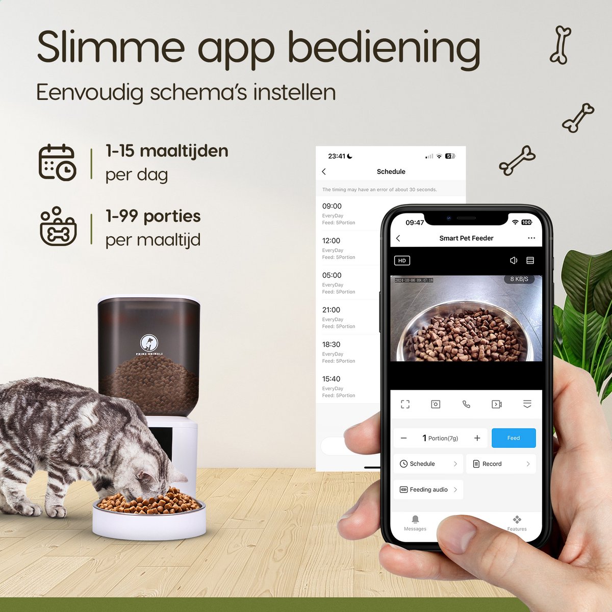Automatische Voerbak Kat en Hond 7L – Voerautomaat met Camera – Full HD 1080P – Two-Way Audio – Enkele Voederbak – Slimme Voerdispenser – App-bediening – Voerschema Instellen – Kattenvoerbak Automatisch – Smart Pet Feeder – Prime AnimalZ – Wit thumbnail 5