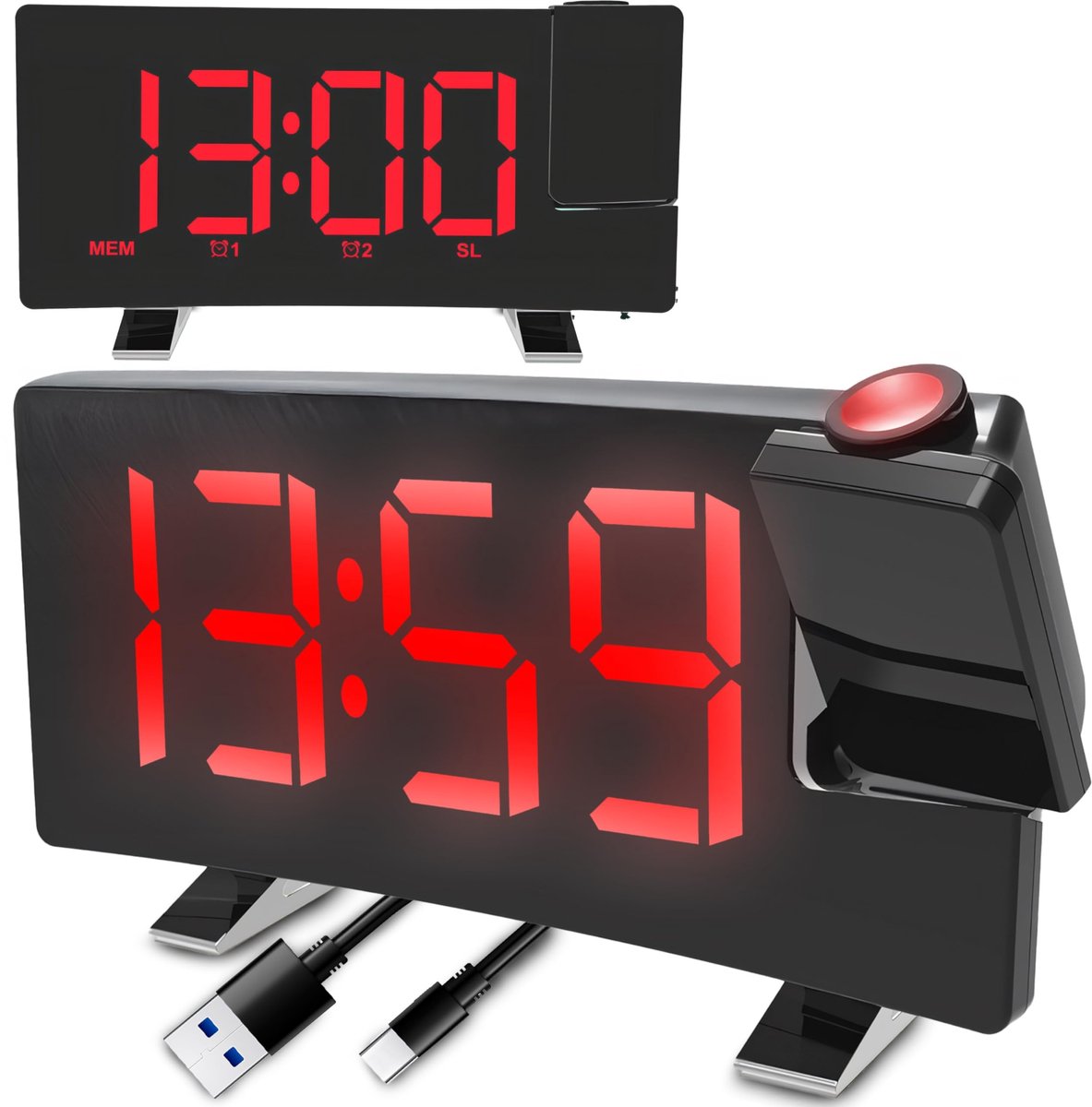 Retoo Projectie Wekkertje met 8 Inch LED Display en FM Radio - Ideaal voor de Slaapkamer