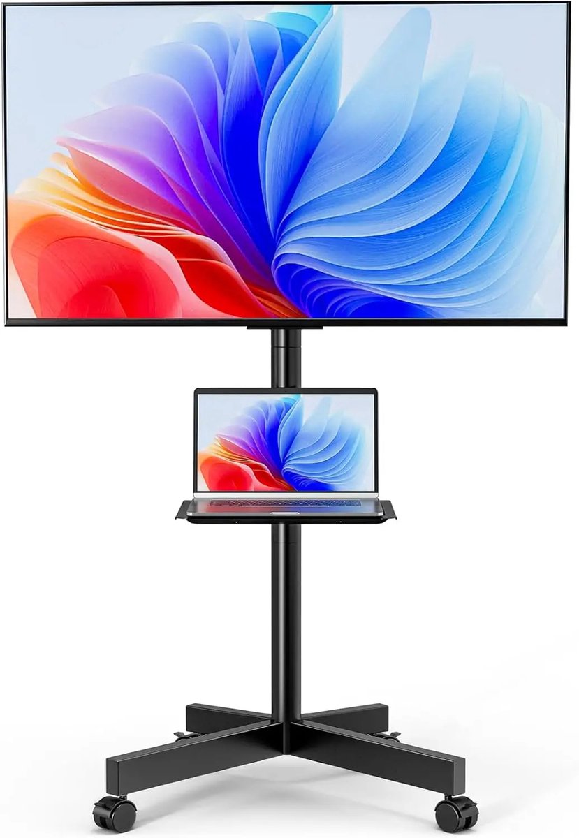 Universele Rolling TV Stand - Geschikt voor 23-65 Inch Schermen - Verstelbare Hoogte met Kanteling en Plank - Draagt tot 50 kg