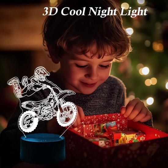 Motorfiets Nachtlampje - 3D Lamp Motor - Kinderkamer Decoratie - 7 Kleuren Touch Control - 1 stuk - Zwart — afbeelding 5