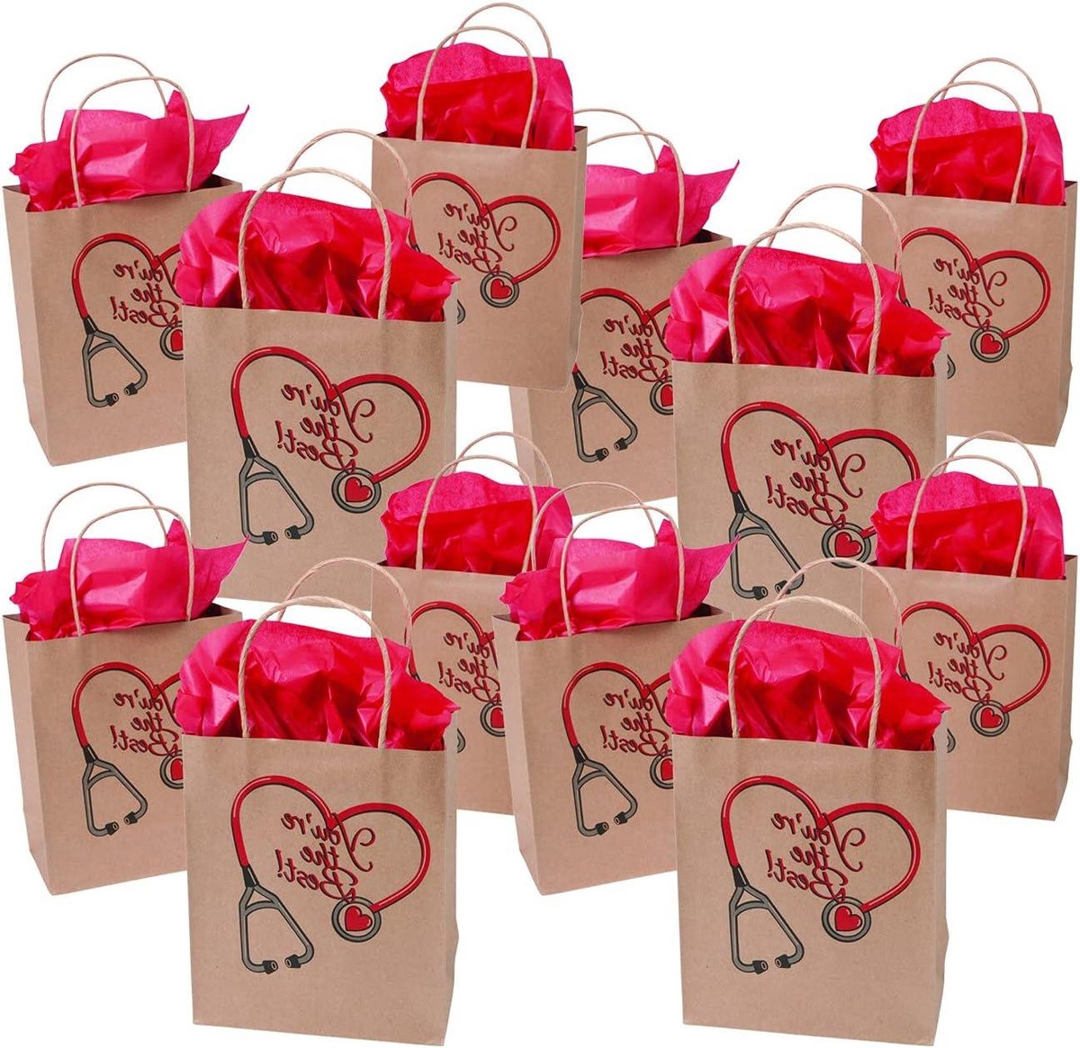 Kraft Tassen - Cadeautasjes Verpakking - Feestartikelen Uitdelen - Set van 12 - 7 1/4" x 9" - Bruin