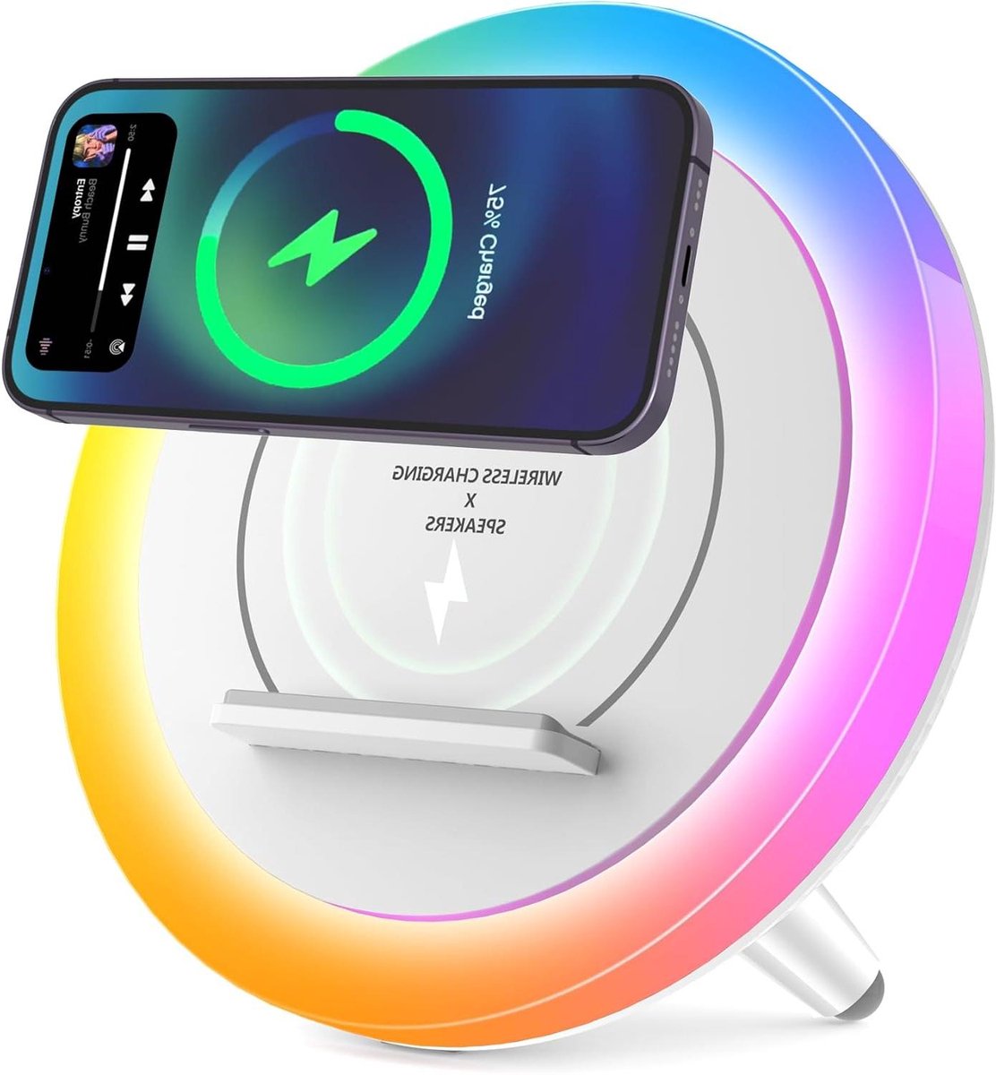 Draadloze Speaker - Nachtlampje Oplader - Ontspannen Sfeer Creëren - 4-in-1 Functionaliteit - 1 Pond - Wit