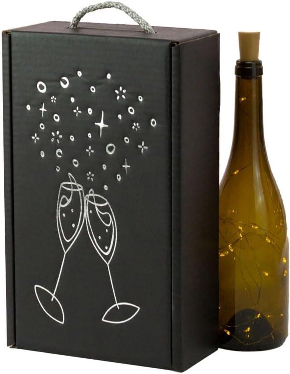 Fles etui - Flesverpakking cadeau - Flessen presenteren - Met handvat - 2 flessen - Zwart metallic