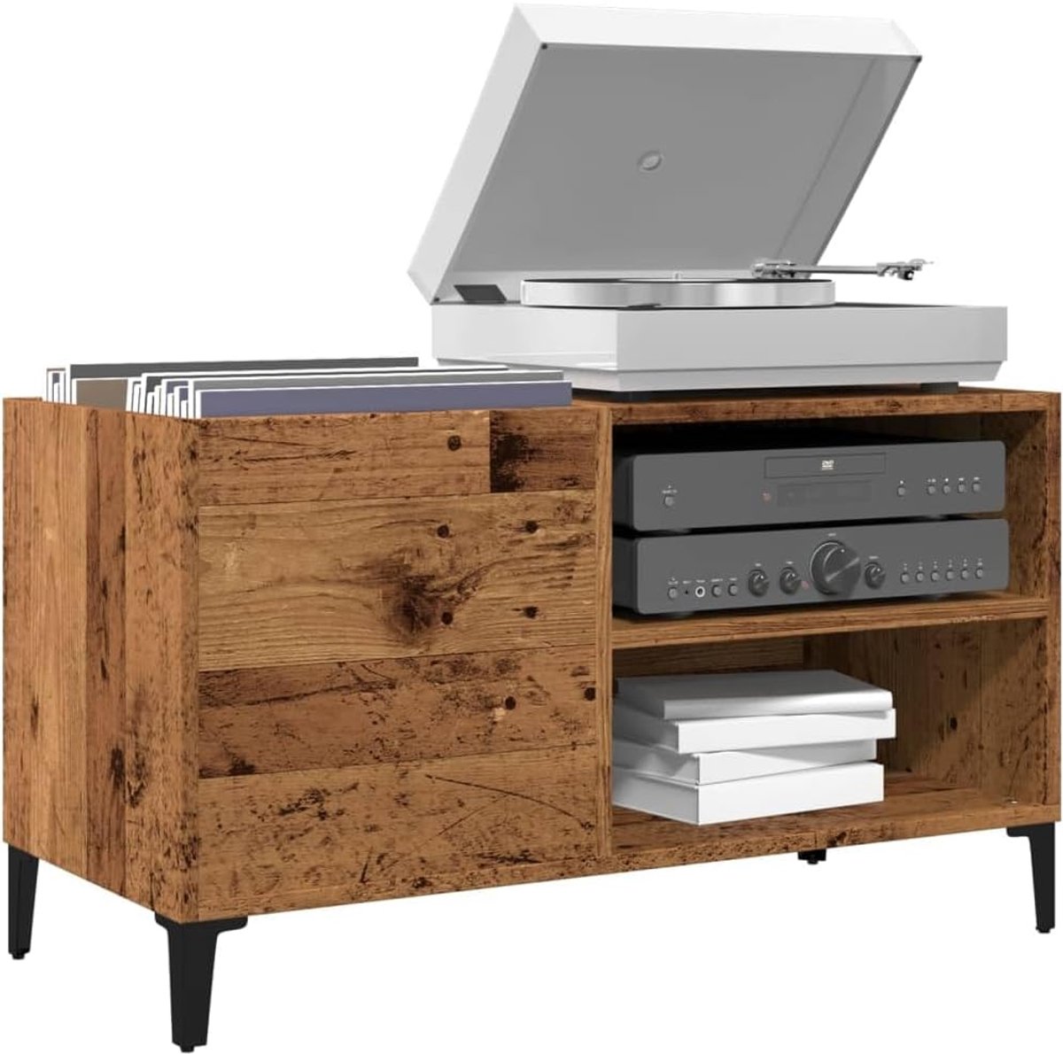 SNJY® Platenspeler Meubel - Platenspeler Kast - LP Houder - Platenhouder - 38D x 84,5B x 48H cm - Bruin