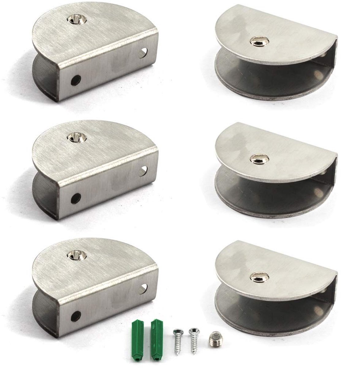 Glazen klembeugel voor 6-10mm glasplanken wandmontage - Roestvrij staal - Set van 6