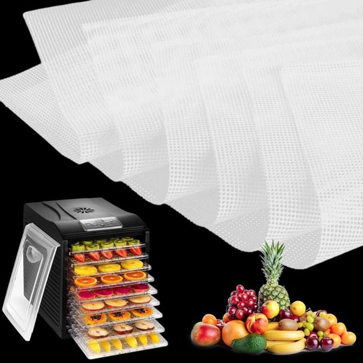 Siliconen Dehydratorbladen 6 Stuks 35,6x35,6 cm Vierkant BPA-vrij Anti-aanbaklaag Fruitdroger