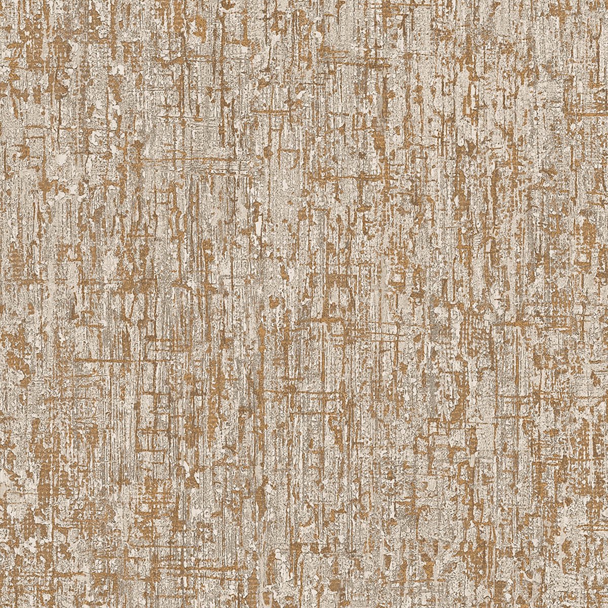 Structuur behang Profhome SA524076-DI vliesbehang hardvinyl warmdruk in reliëf gestempeld in spachtelputz look en metalen accenten beige bronzen zijdegrijs crèmewit 5,33 m2