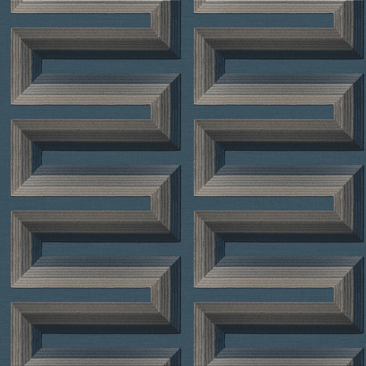 3D behang Profhome RE521076-DI vliesbehang hardvinyl warmdruk in reliëf gestempeld met geometrische vormen glimmend blauw azuurblauw zwartblauw stofgrijs 5,33 m2