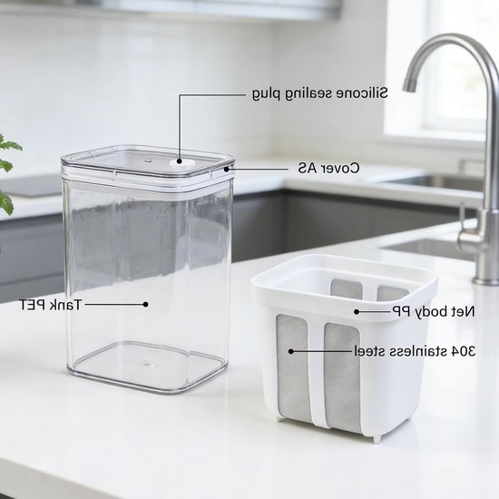 Yoghurtzeef met Deksel, 1100 ml, 17.5 x 11 x 9 cm, Ideaal voor Griekse Yoghurt, Scheiden van Vocht en Fruit, RVS Lepel Inclusief van Merkloos — afbeelding 3