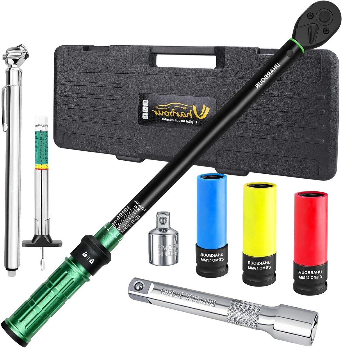 Momentsleutel set - Draaikoppel tool - Auto onderhoud - 8-delig met meters - 20-230 Nm - Zilver