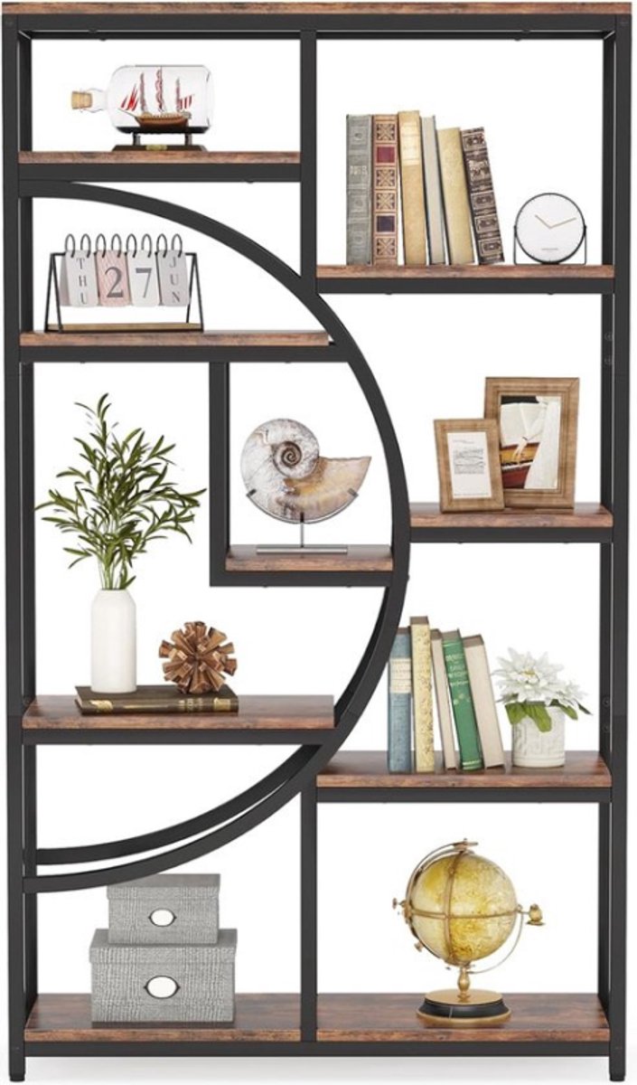 C. , R. E. CORE Boekenkast - Industriële 5-niveaus boekenkast - Boekenplank - Boekenrek - Hout en metaal - 95x30x175cm - Bruin en zwart Rustiek Bruin