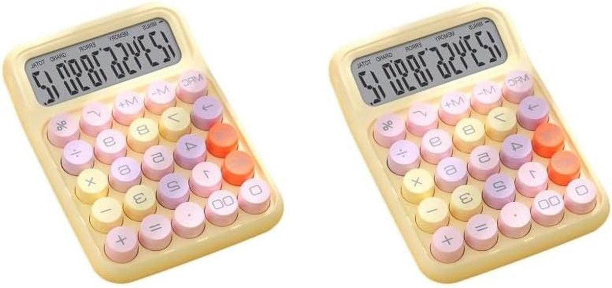 Mechanische Knop Rekenmachine - Bureau Rekenmachine - Dagelijkse Berekeningen - Verhoogd Groot Display - 2 Set - Geel