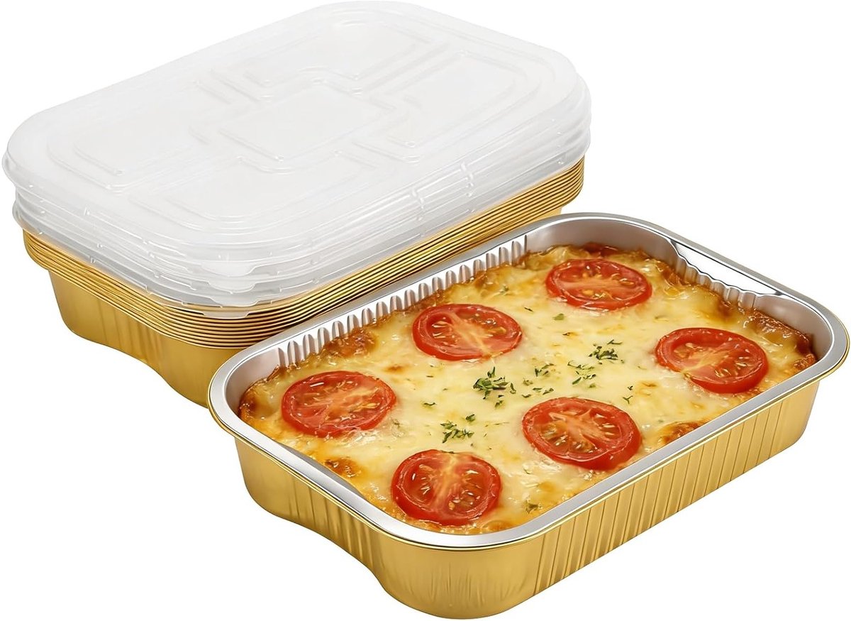 Grote herbruikbare aluminiumfolie trays 3500 ml met deksels - Ideaal voor bakken, koken en braden (33 x 22,5 x 6 cm)
